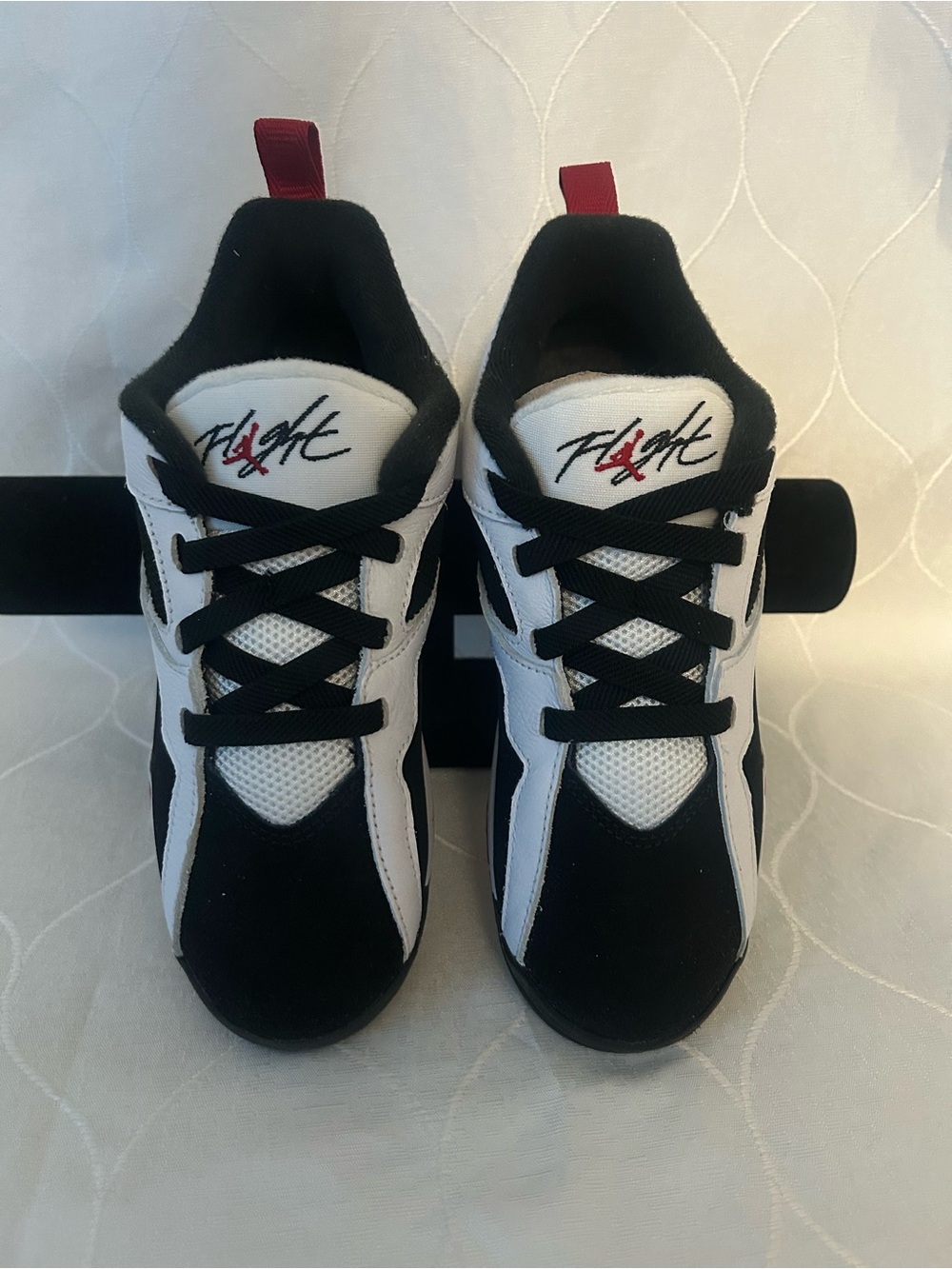 Jordan MVP 92 Kids White and Black Athletic Sneakers with Red Accent